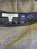 LK BENNETT BELL BROWN CHECK BRITISH WOOL BY MOON MIDI SKIRT SIZE 12