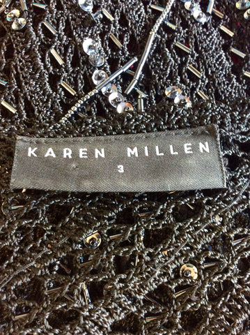 KAREN MILLEN BLACK BEADED & SEQUINNED CROCHETED CARDIGAN SIZE 3 UK 12/14