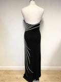 TOJOURS PARIS BLACK WITH SILVER & WHITE BEADING STRAPLESS LONG EVENING DRESS SIZE 12