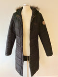 REGATTA BLACK PADDED HOODED KNEE LENGTH COAT SIZE 10