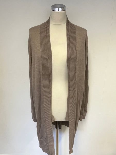 NITYA BROWN DOUBLE RIB EDGE  WOOL & SILK LONG CARDIGAN SIZE M