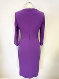 LK BENNETT ALO PURPLE 3/4 SLEEVED WRAP ACROSS PENCIL DRESS SIZE 10