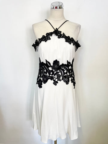 BRAND NEW KAREN MILLEN WHITE & BLACK LACE OFF SHOULDER STRAPS OCCASION DRESS SIZE 12