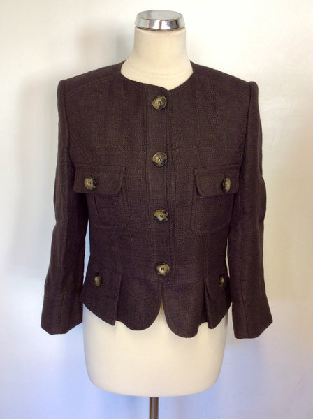 HOBBS DARK BROWN LINEN BLEND JACKET SIZE 10