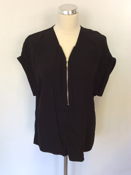 PHASE EIGHT BLACK ZIP FRONT SHORT SLEEVE TOP SIZE 16