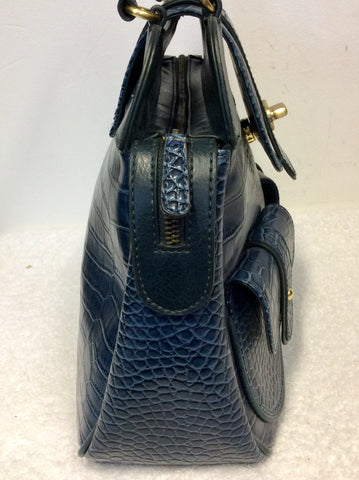 TED BAKER BLUE LEATHER CROC PRINT TOTE BAG