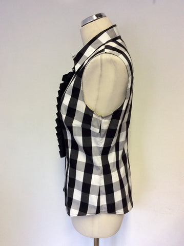 KAREN MILLEN BLACK,WHITE & GREY CHECK SLEEVELESS TOP SIZE 14