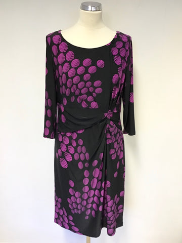 PRÉCIS BLACK & FUSHIA PINK SPOT PRINT 3/4 SLEEVE DRESS SIZE 14