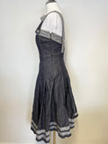 KAREN MILLEN LIGHT & DARK GREY DENIM STRAPPY FIT & FLARE DRESS SIZE 10