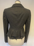 LK BENNETT CHARCOAL GREY TAILORED REAR TIER FRILL WOOL JACKET SIZE 14