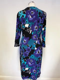 PRÉCIS PURPLE & TURQUOISE V NECK 3/4 SLEEVED PENCIL DRESS SIZE 12