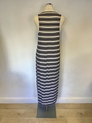 WHISTLES NAVY BLUE & WHITE STRIPE STRETCH COTTON LONG DRESS SIZE 14