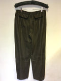 MULBERRY DARK BROWN PINSTRIPE WOOL & ANGORA PINSTRIPE TROUSERS SIZE 10