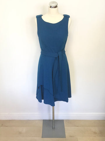 KAREN MILLEN KINGFISHER BLUE SLEEVELESS TIE WAIST A LINE DRESS SIZE 12