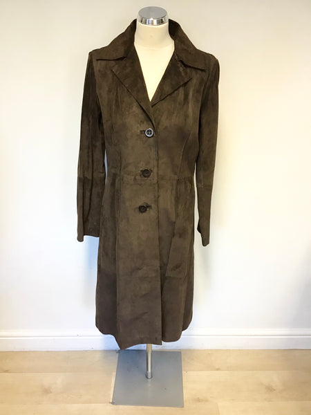 PHASE EIGHT BROWN SUEDE KNEE LENGTH COAT SIZE 12