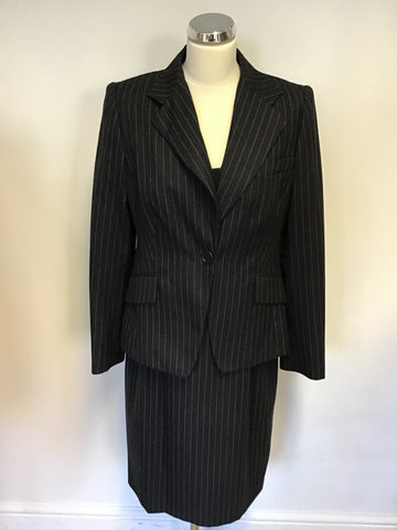 LK BENNETT DARK GREY PINSTRIPE WOOL DRESS & JACKET BUSINESS SUIT SIZE 14