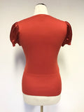 KAREN MILLEN RED SILK TRIM & SHORT SLEEVE JUMPER SIZE 2 UK 10/12