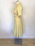 KAREN MILLEN LEMON COTTON & SILK TRIM SHORT SLEEVE BELTED DRESS SIZE 10