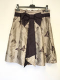 KAREN MILLEN BROWN & MINK SILK BUTTERFLY PRINT BOW TRIM SKIRT SIZE 14