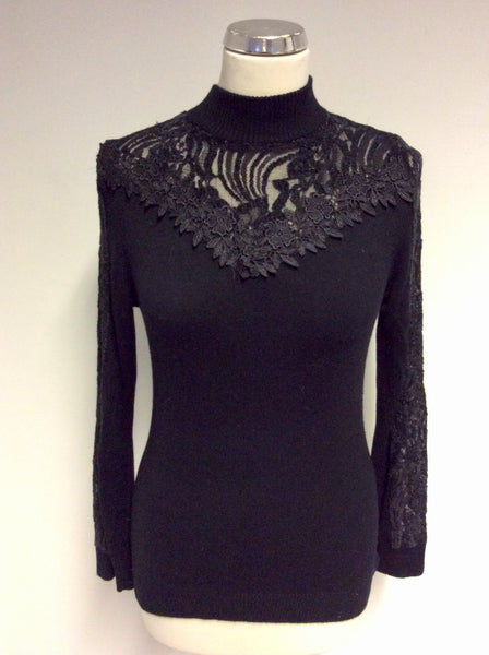 PASSIONI BLACK SEMI SHEER & LACE TRIM JUMPER SIZE S