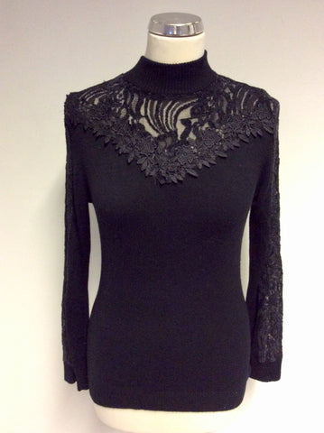 PASSIONI BLACK SEMI SHEER & LACE TRIM JUMPER SIZE S