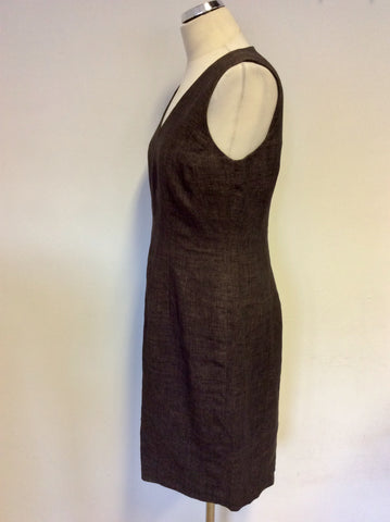 HOBBS BROWN LINEN V NECK PENCIL DRESS SIZE 12