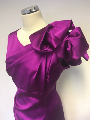 KAREN MILLEN FUCHSIA PINK MATT SATIN SPECIAL OCCASION DRESS SIZE 16