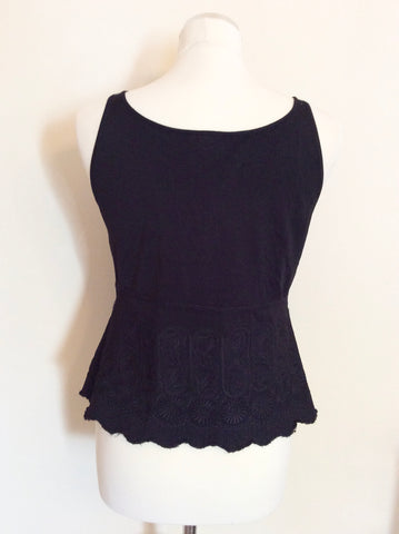 KAREN MILLEN BLACK EMBROIDERED SLEEVELESS FINE KNIT TOP SIZE 3 UK 12