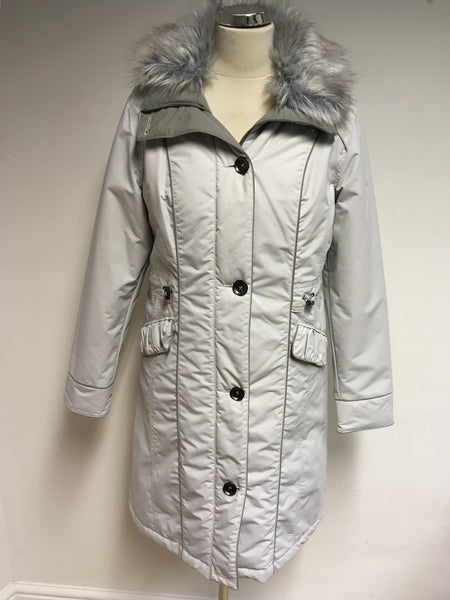 BRAND NEW PER UNA PALE GREY DETACHABLE FUR COLLAR & HOOD COAT SIZE S