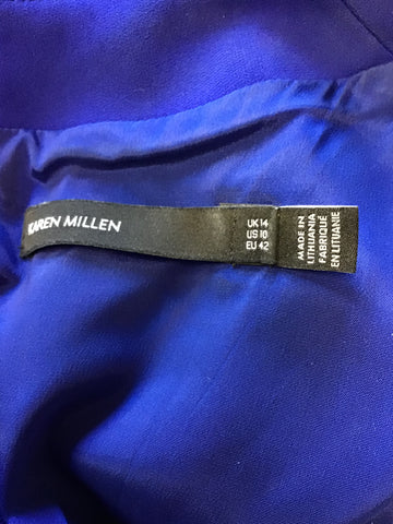 KAREN MILLEN COBALT BLUE V NECKLINE TIE BELT PENCIL DRESS SIZE 14