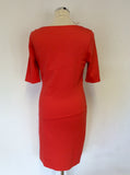 LK BENNETT FREDA CORAL RED SHORT SLEEVE DRESS SIZE 12 WITH ADDED CORSAGE