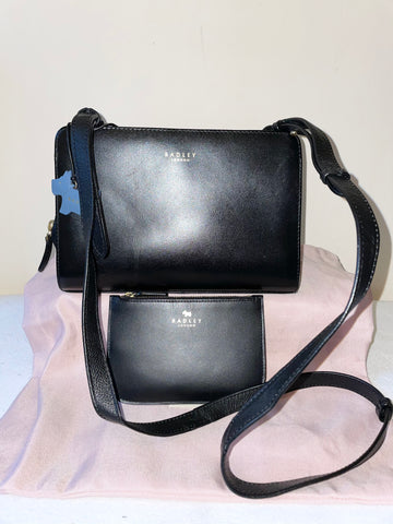 RADLEY BLACK LEATHER DETACHABLE SHOULDER STRAP CROSS BODY/ CLUTCH BAG & PURSE