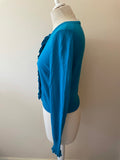 LK BENNETT ANNORA SICILIAN BLUE SILK BLEND CARDIGAN SIZE M