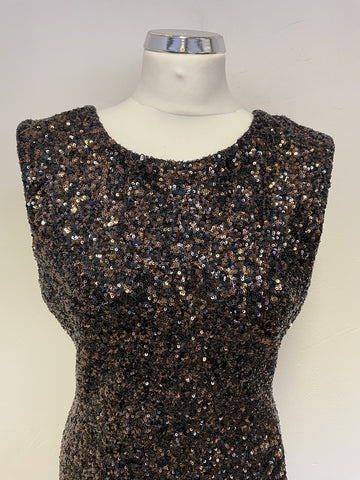 LK BENNETT QUINN BLACK & BRONZE SEQUINNED SLEEVELESS COCKTAIL DRESS SIZE 10