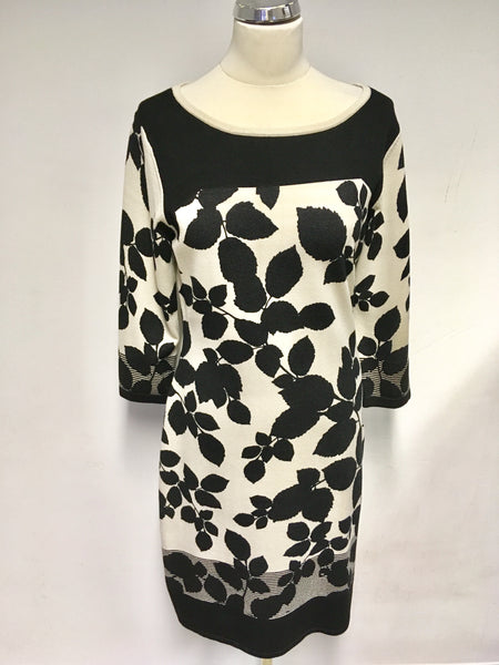 PHASE EIGHT BLACK & IVORY PRINT KNIT DRESS SIZE 16