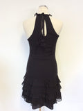 KAREN MILLEN BLACK SILK TIERED FRILL DRESS SIZE 10