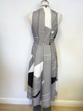 LK BENNETT NATASHA BLACK & WHITE STRIPED SILK FIT & FLARE MIDI DRESS SIZE 8