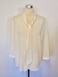 JAEGER IVORY PUSSY BOW TIE NECKLINE 3/4 SLEEVE BLOUSE SIZE 16