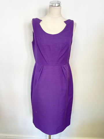 LK BENNETT PURPLE SLEEVELESS COTTON & SILK BLEND PENCIL DRESS SIZE 12