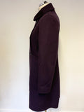 LK BENNETT DANISI AUBERGINE WOOL & CASHMERE BLEND KNEE LENGTH COAT SIZE 14