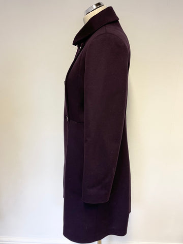 LK BENNETT DANISI AUBERGINE WOOL & CASHMERE BLEND KNEE LENGTH COAT SIZE 14