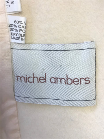 MICHEL AMBERS BLUSH PINK WOOL & CASHMERE TIE BELT COAT SIZE 8