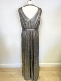 SOMETSET BY ALICE TEMPERLEY PEWTER METALLIC SLEEVELESS LONG EVENING DRESS SIZE 16