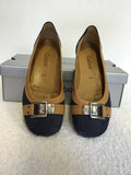 BRAND NEW GABOR NAVY BLUE SUEDE & TAN LEATHER TRIM FLAT PUMPS SIZE 4.5/37.5