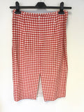 LK BENNETT RED & WHITE GINGHAM LINEN & COTTON PENCIL SKIRT SIZE 10