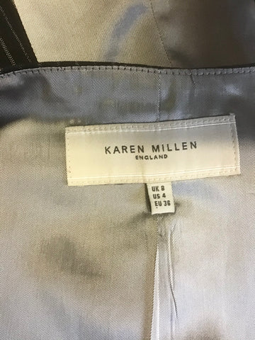 KAREN MILLEN BLACK & SILVER GREY STRIPED WOOL BLEND WAISTCOAT SIZE 8