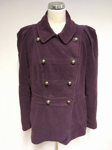 PHASE EIGHT AUBERGINE DOUBLE BREASTED BRUSHED COTTON JACKET SIZE 16