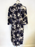 LK BENNETT NAVY BLUE & IVORY FLORAL PRINT LINEN & SILK SPRING/ SUMMER COAT SIZE 8