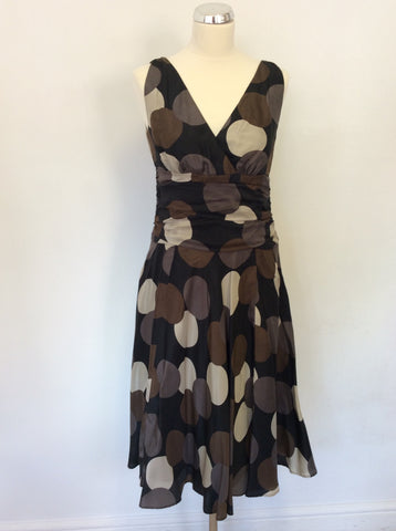 MONSOON BROWN,BLACK & SILVER SPOT SILK DRESS SIZE 12