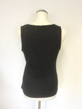 KAREN MILLEN BLACK ZIP & SILK PLEATED TRIM SLEEVELESS VEST TOP SIZE 14